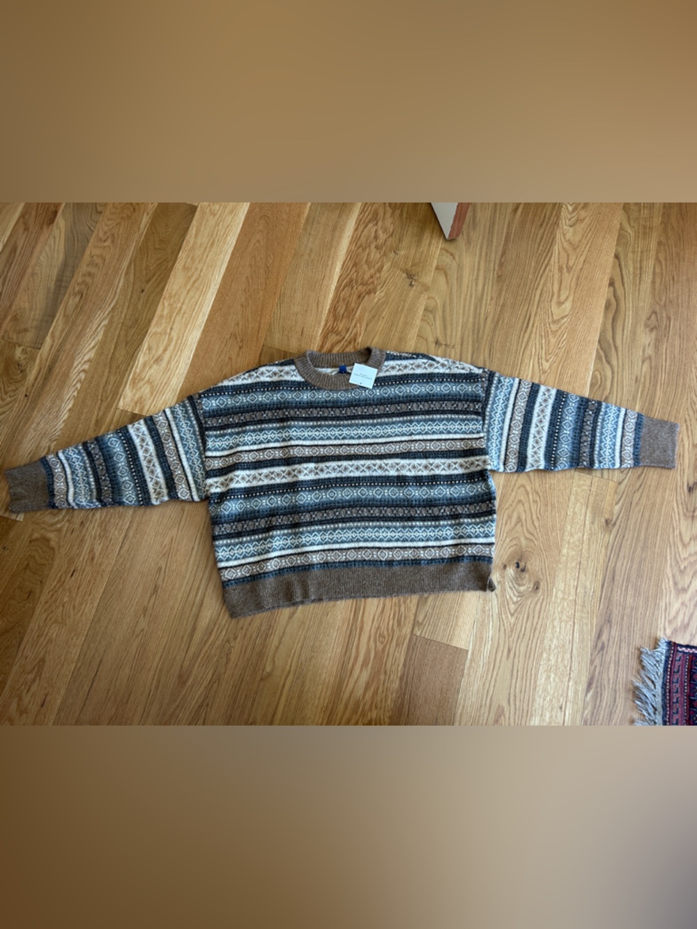 American Eagle Outfitters Women’s Brown and Gray Oversized Crewneck Sweater